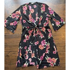 Sincerely Women Black Floral Kimono Duster Sheer Tie Waist Boho Plus Size 1X